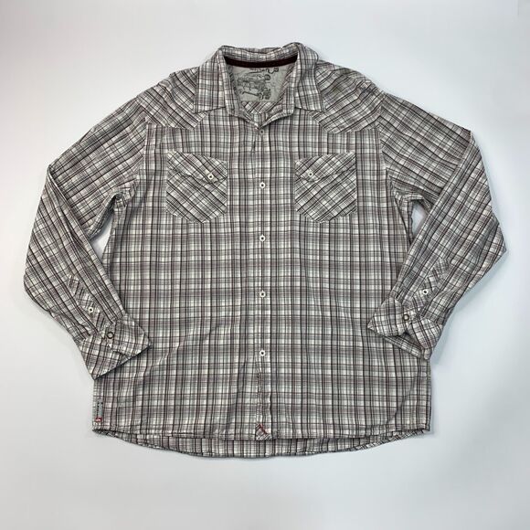 Quiksilver Button Up Shirt Mens L Large White Gray Plaid Long Sleeve Cotton - Picture 2 of 13